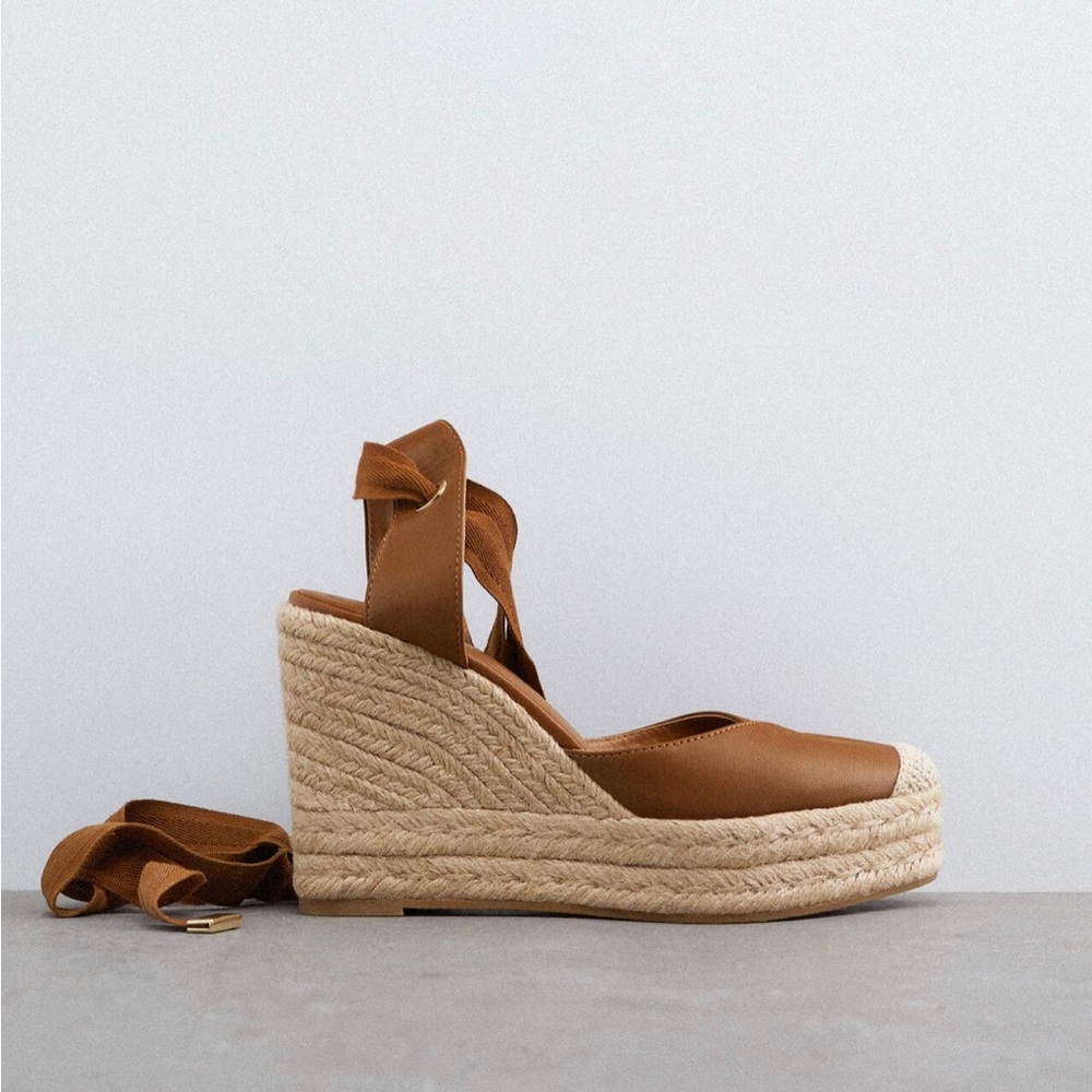 Brown lace up wedges
